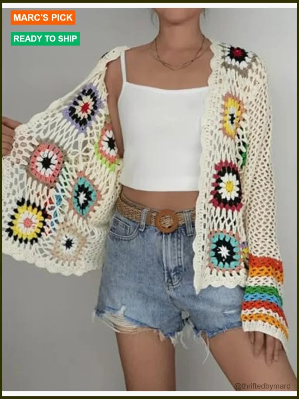 Floral Crochet Cardigan Sweater Boho Hollow Out Open Front Long Sleeve Retro